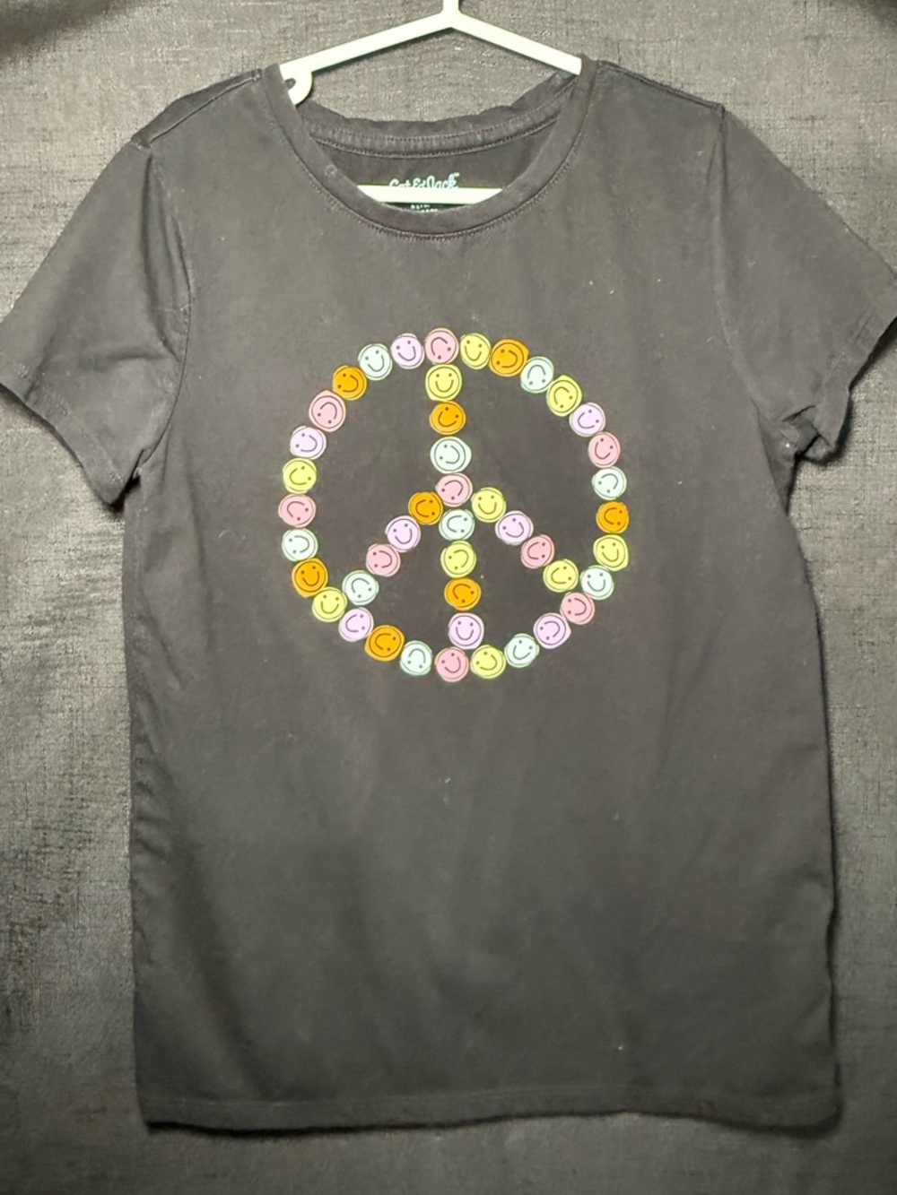 Cat & Jack Black Tee with Colorful Smiley Peace Sign